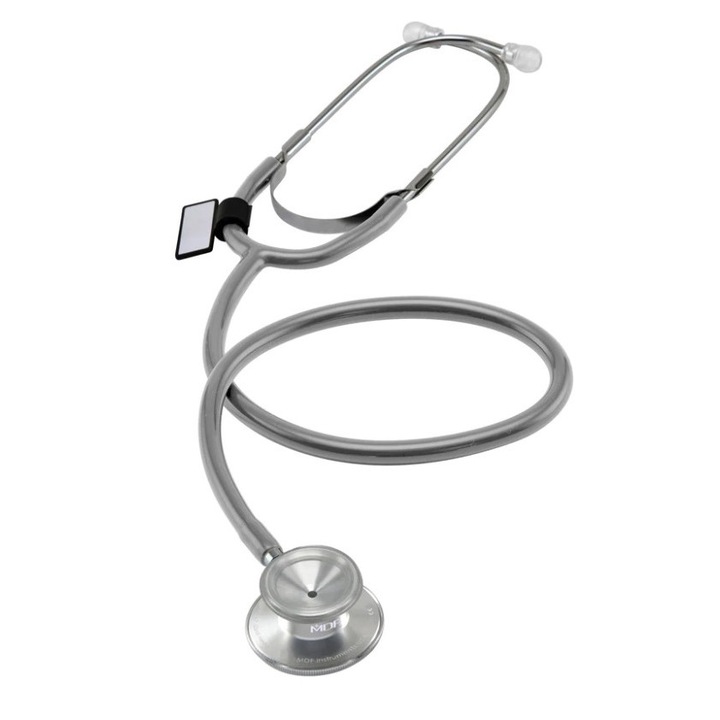 Stetoscop profesional MDF Acoustica cu cap dublu, usor, aluminiu, calitate inalta a sunetului, 62.2x33x10.4 cm, gri