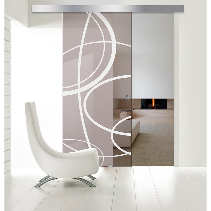 Boss üveg tolóajtó, fehér Cloud modell, 80x215 cm, 8 mm vastag bronz üveg