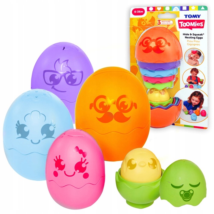 Комплект играчки за баня Tomy, 5 яйца, Многоцветен