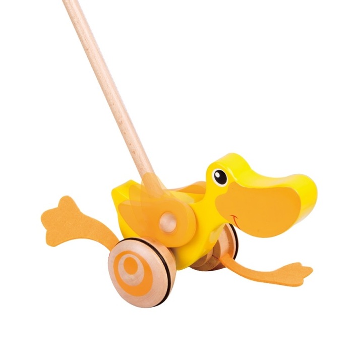 Jucarie de impins, Classic World, Rata, Lemn, Multicolor