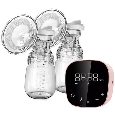 Pompa de San Electrica Dubla, WOWSTEP®, STEP100 cu 2 Biberoane, Functie de Masaj, Afisaj Digital, Complet Detasabila, Capacitate de 300 ml, fara BPA, Zgomot Redus