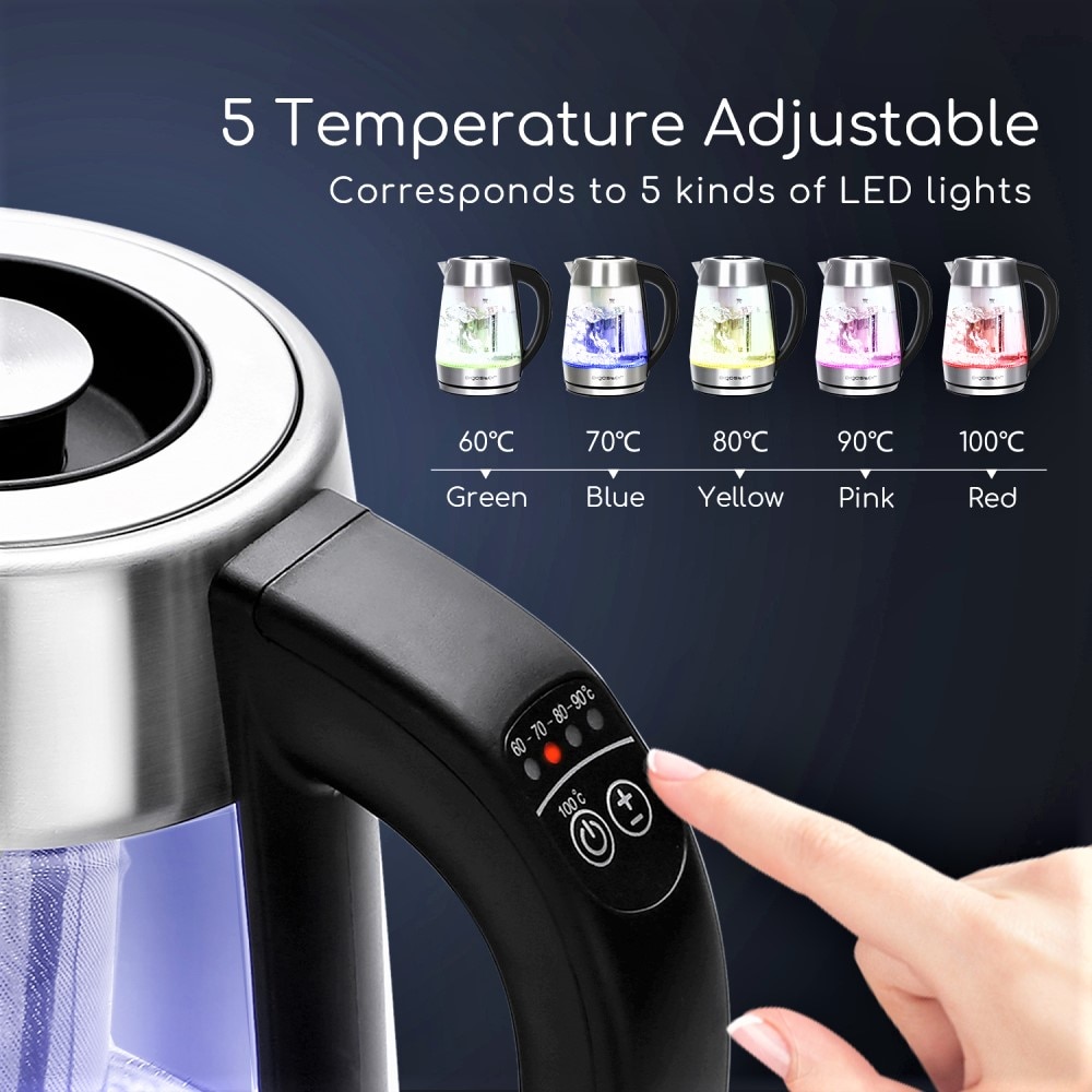 Aigostar Electric Kettle Temperature Control & Tea Infuser 1.7L, Hot Water Tea  Kettle with Variable Temperature LED Indicator Light Change Auto Shut-Off -  Yahoo Shopping