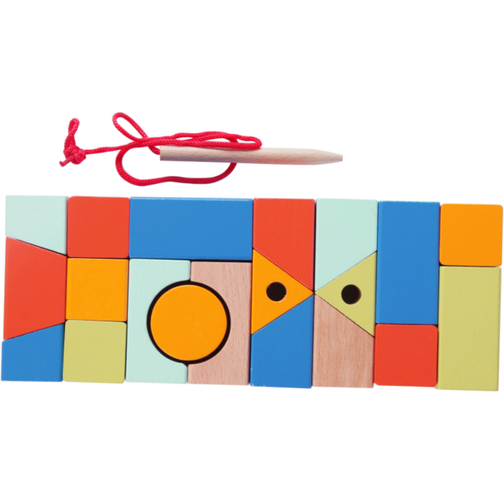 Set 20 blocuri cu snur, Classic World, Lemn, 18 luni, Multicolor