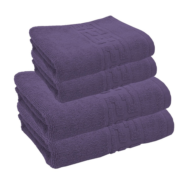 Комплект 4 кърпи гръцки бордюр семеен пакет 500 гр./м2, 50 х 90, 70 х 140, лила