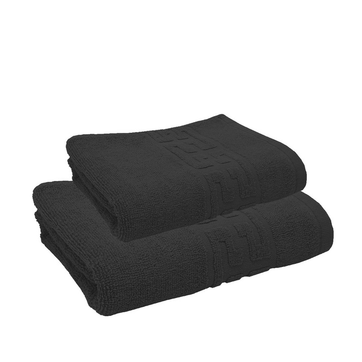 Комплект 2 кърпи цвят гръцка граница, mio 500, гр./м2, 50 x 90, 70 x 140, черни