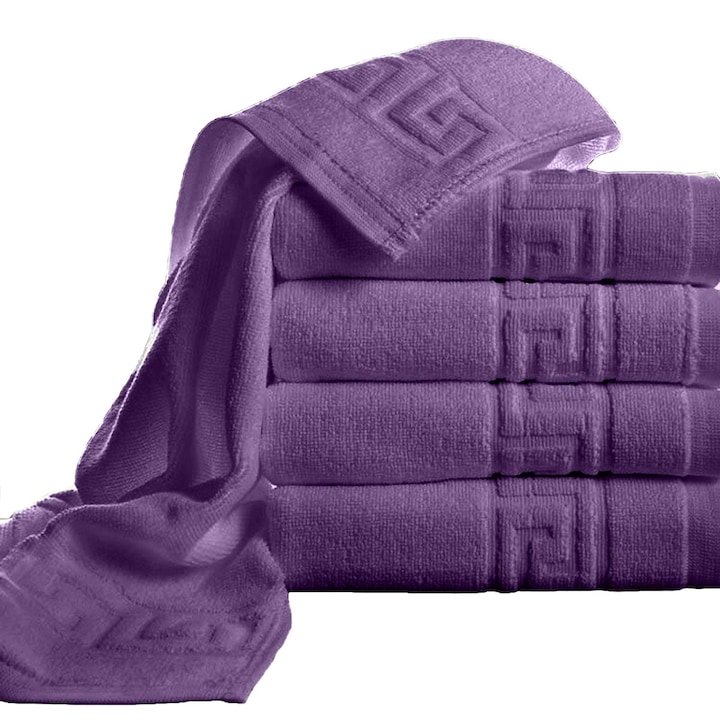 Pachet 5 prosoape baie de corp 70x140 cm Bumbac 100%, Greek Border 500 grame/mp, Lila