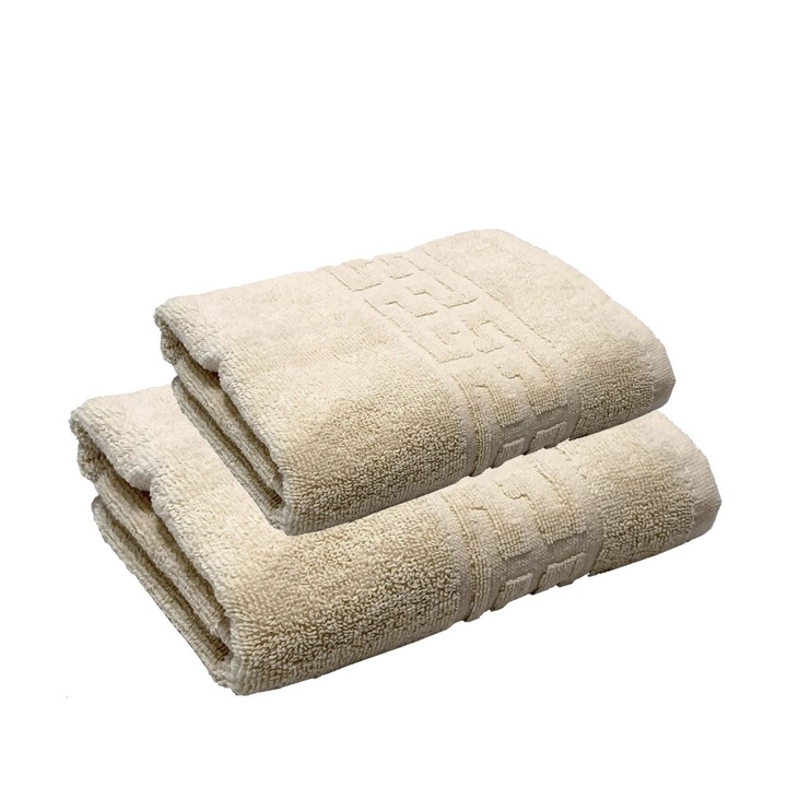 Комплект 2 кърпи цвят гръцки бордюр, mio 500, гр./м2, 50 x 90, 70 x 140, бежови