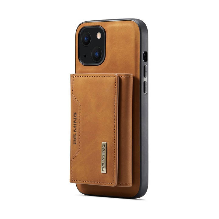 Калъф за iPhone 13, CaseMe, кожа с фина текстура, back cover, подвижен портфейл с джобове за банкноти и карти, функция за стойка, кафяво