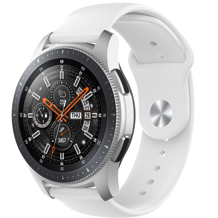 Curea din silicon WatchBand™ Pin Band, Compatibila cu Samsung Galaxy Watch, Huawei Watch GT/GT 2 46 mm si alte ceasuri cu latimea bratarii de 22 mm, Alb