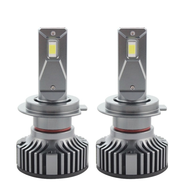 Set 2 LED-uri Auto Techstar® K9, H7, 50w, 6000 Lumeni, 6500K, AUTO, 12-24 Volti, CSP, Canbus, Miez Cupru, Radiator Aluminiu