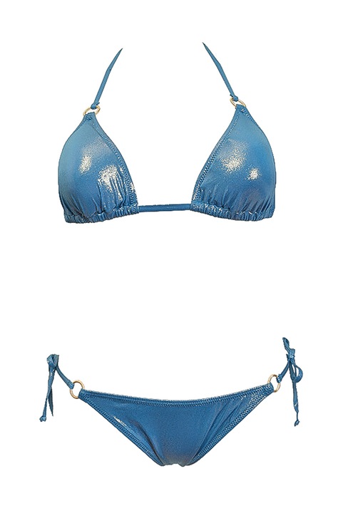 Fényes kétrészes fürdőruha, háromszög melltartó és klasszikus bugyi, luxus modell, SP02 Intimamoda, Világoskék