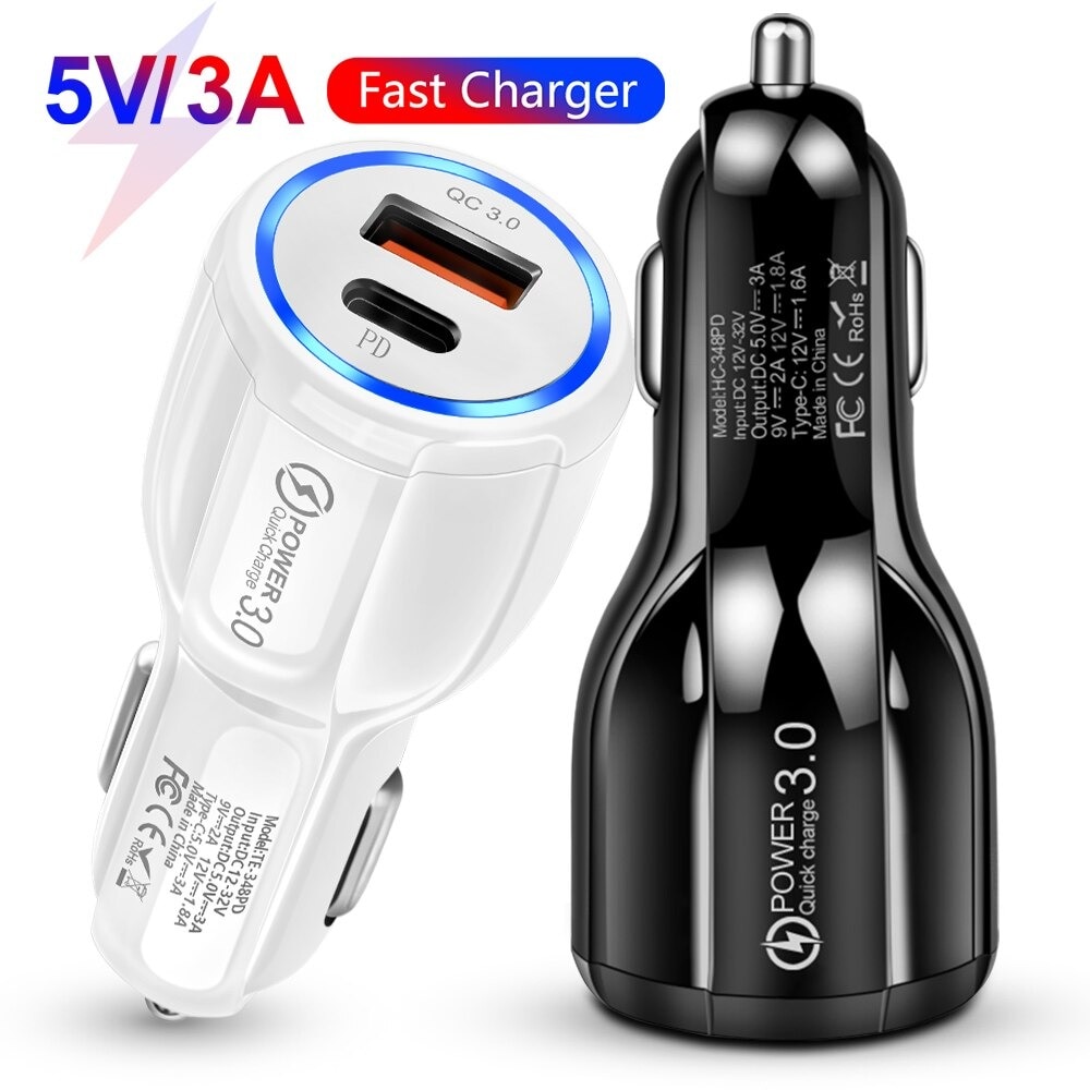 Зарядно за кола с бързо зареждане с USB портове и порт тип C PD, бързо ...