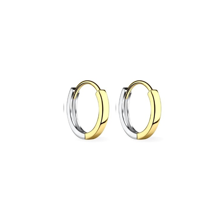 Cercei Copii Boutique23 Huggie1, Cercei Argint 925 Placati cu Aur 14K, Cercei Tip Tortite, Inchidere Sigura, Fara Nichel, Fara Plumb, Hipoalergenici cu Cutie Bijuterie, Cercei Copii pentru Fetite, Certificat Garantie, Argintiu-Auriu