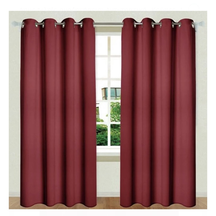 Set 2 draperii cu inele, opace, bordo, 140x250 cm