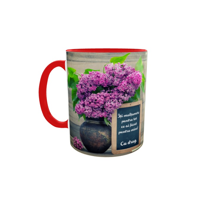 Cana gift shop personalizata cu mesaj, Iti mutumesc pentru tot ce ai facut pentru mine, din ceramica, 330ml