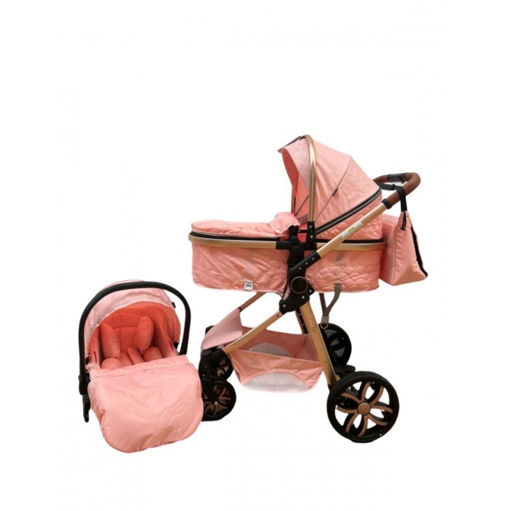 Детска количка 3в1, с окачване, реверсивна, Т9, розова