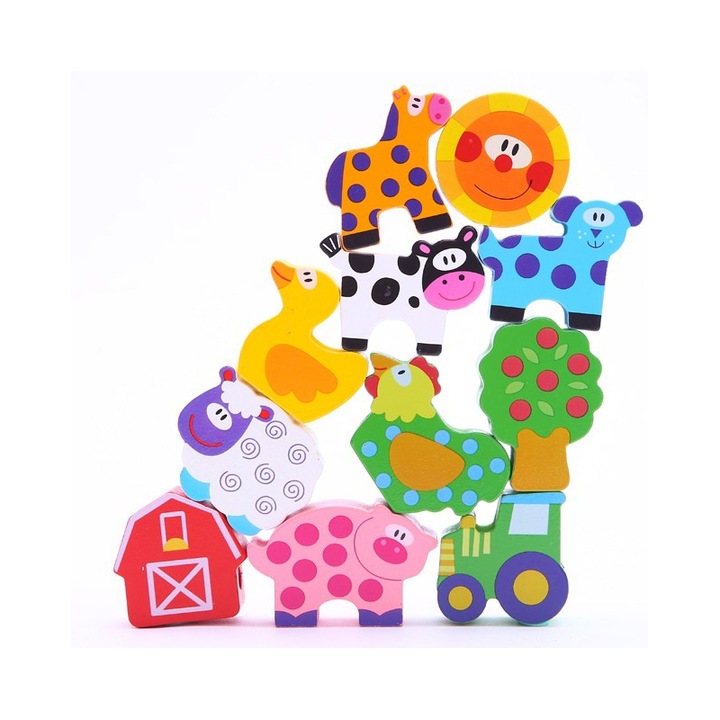 Joc educativ pentru copii, Woopie, Lemn, 2 ani+, 13 piese, Multicolor