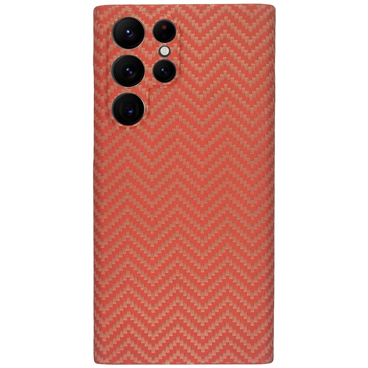 Husa fibra de carbon SILKASE pentru Samsung S22 Ultra, aramid kevlar, portocaliu