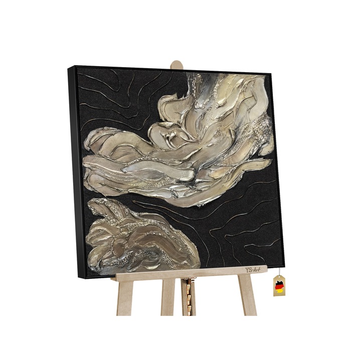 Tablou abstract pictat manual "Blues" 90x90cm