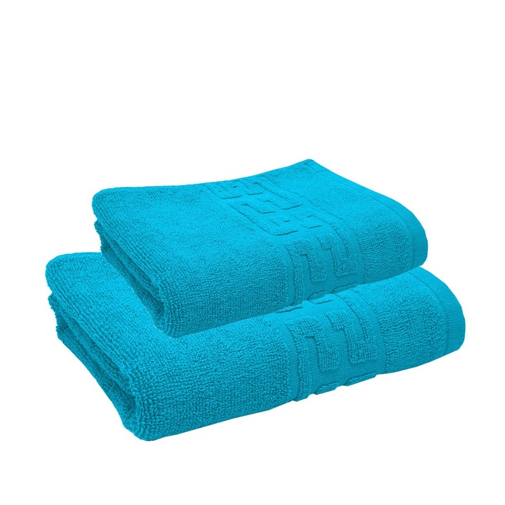 Комплект 2 кърпи цвят гръцка граница, mio 500, гр./м2, 50 x 90 x 70 x 140, тюркоаз