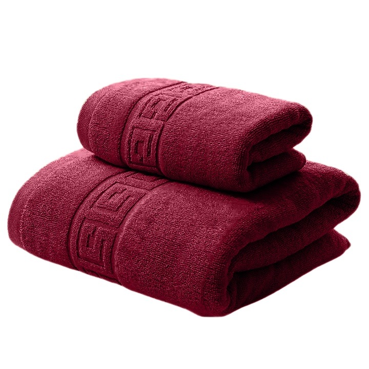 Set 2 prosoape baie corp 70x140 cm si fata 50x90 cm Bumbac 100%, Greek Border 500 grame/mp, Rosu