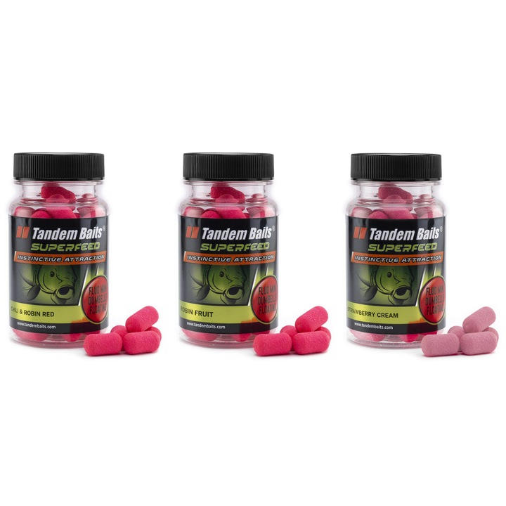 Set 3 borcane momeala pentru crap, Tandem Baits, SuperFeed Fluo, Mix arome Robin Red, 30 g