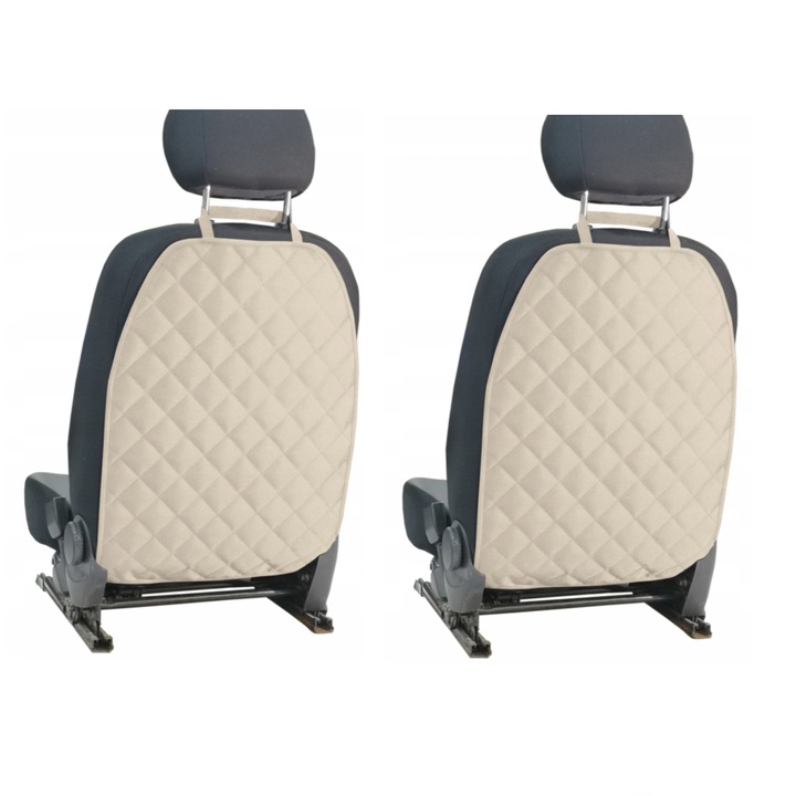 Set 2 protectii auto matlasate, pentru spatarul scaunului din fata, lavabile, impermeabile, crem, Metru Patrat