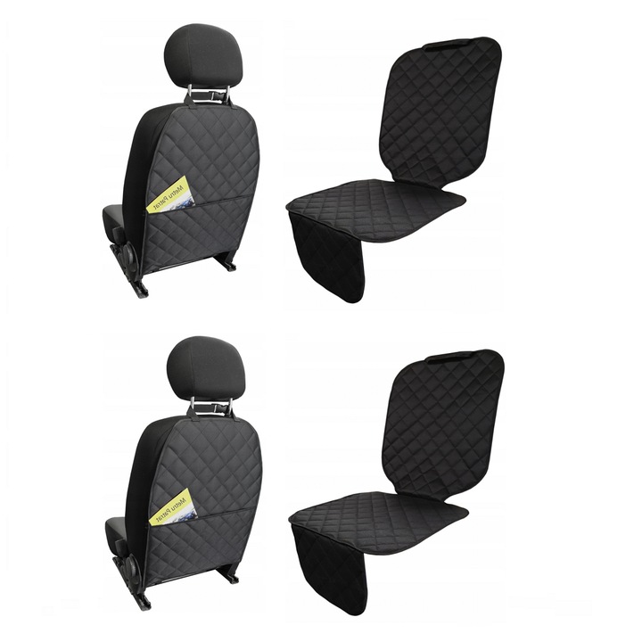 Set 4 protectii scaune auto, universale, negre - 2 protectii pentru scaun auto, scoica bebe, scaun copil si 2 protectii cu buzunar organizator pentru spatar scaun fata, Metru Patrat