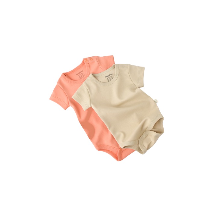 2 db unisex baba body készlet, 100% organikus pamut, rózsaszín/krém, BabyCosy, Rózsaszín/Krémszín