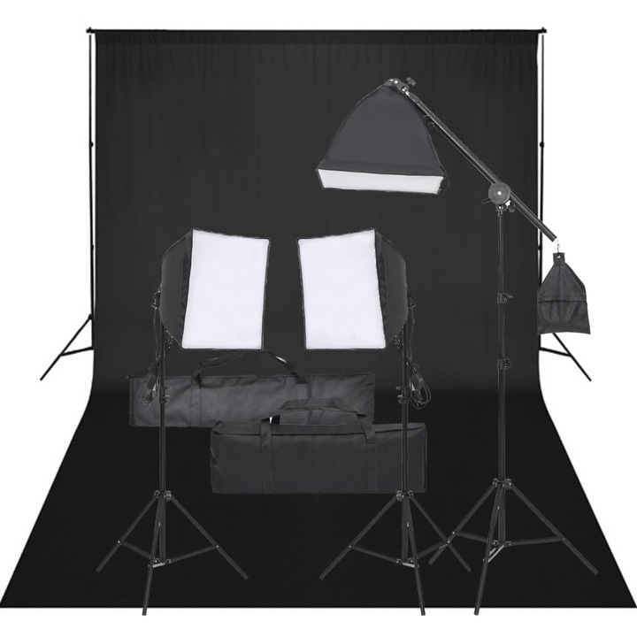 Kit studio foto cu set de lumini si fundal vidaXL, 85 x 15 x 15 cm