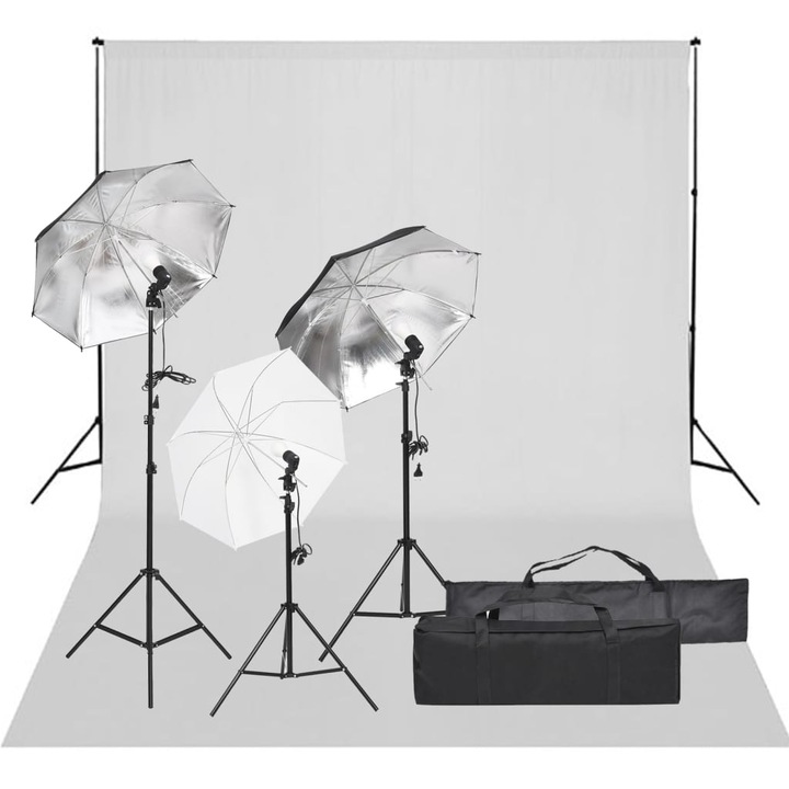 Kit studio foto cu set de lumina si fundal vidaXL, 85 x 15 x 15 cm, Negru
