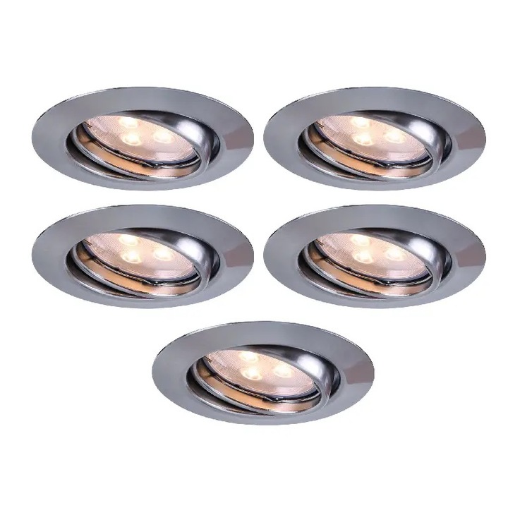 Комплект от 5 броя прожектори, GU10, IP20, цвят сребрист