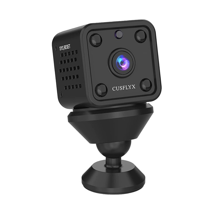 Mini camera de supraveghere WiFi, 1080P Full HD, functie nightvision, senzor de miscare, hotspot incorporat, baza magnetica, unghi 150°, suporta card pana la 128 GB