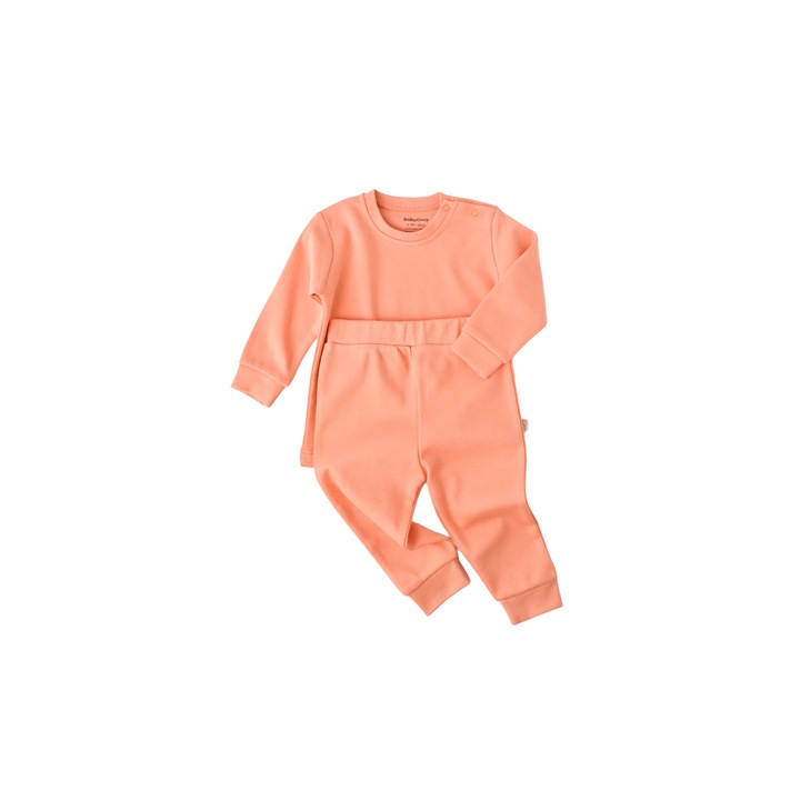 Set bluzita cu maneca lunga si panataloni lungi, bumbac organic 100%, Roz, BabyCosy