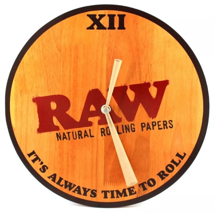 Ceas de perete Raw It's always time to roll, din lemn masiv, diametru 30cm