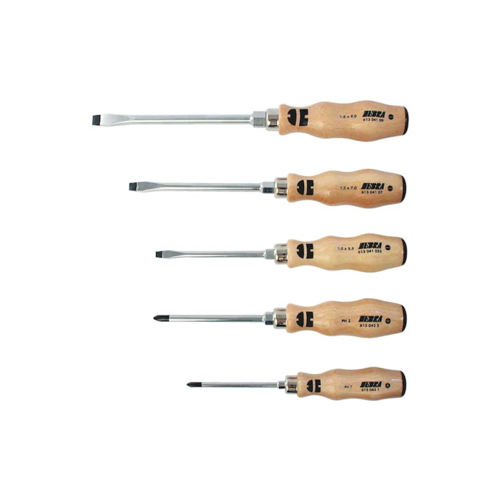 Csavarhúzó készlet Würth PH-SL Zebra, Adapterrel, Fa fogantyú, 5 db