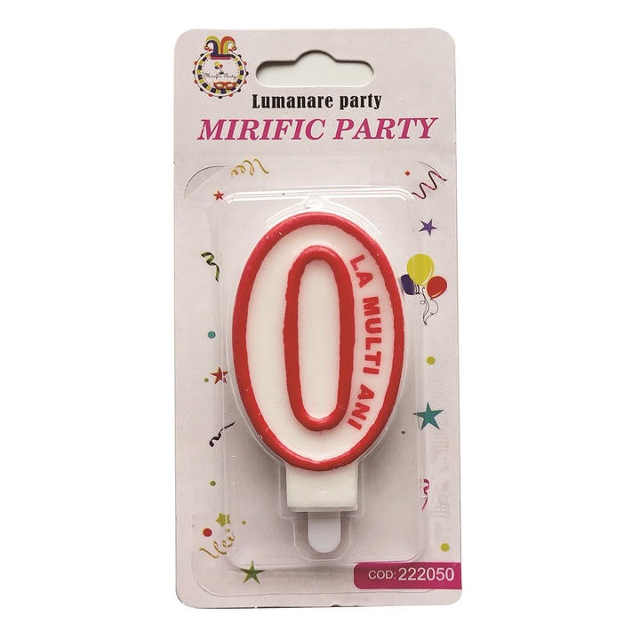 Lumanare tort, cifra 0, alba cu bordura rosie
