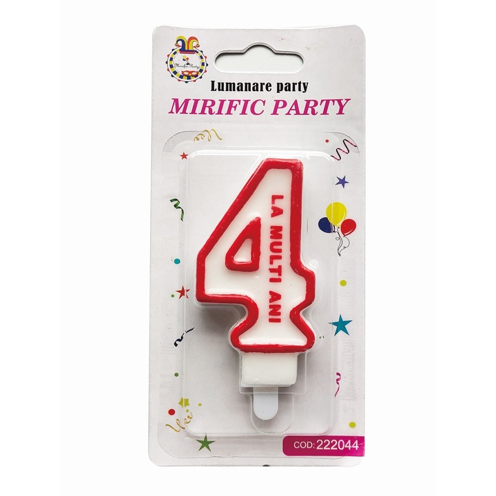 Lumanare tort, cifra 4, alba cu bordura rosie