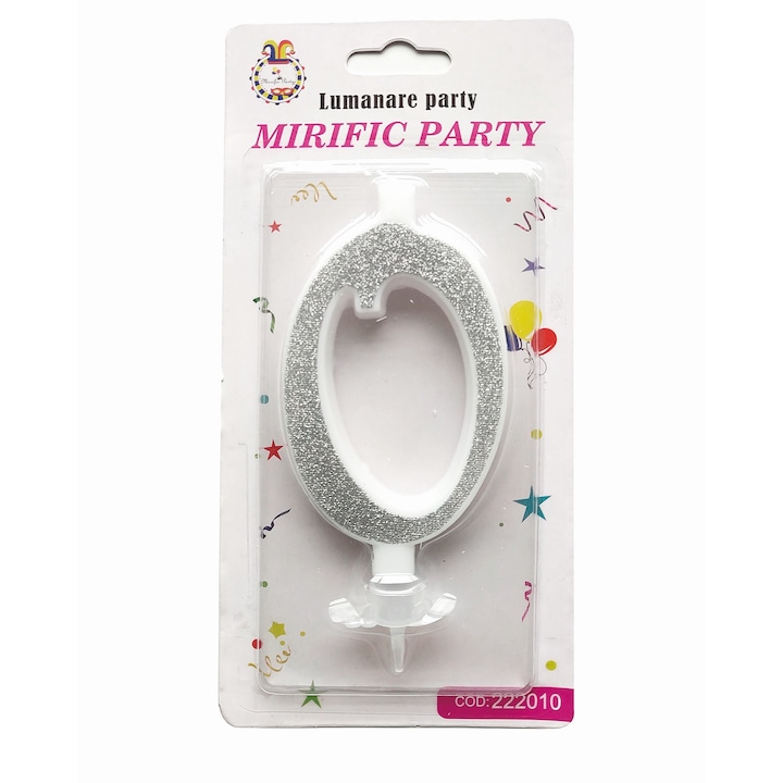 Свещ за торта, номер 0, сребро с блясък