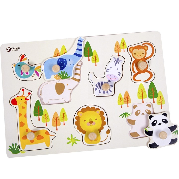 Puzzle, Klasszikus Világ, Fa, 18 hónapos+, 7 db, Többszínű