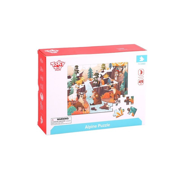 Puzzle, Tooky Toy, Fa, 3 év+, 49 db, Többszínű