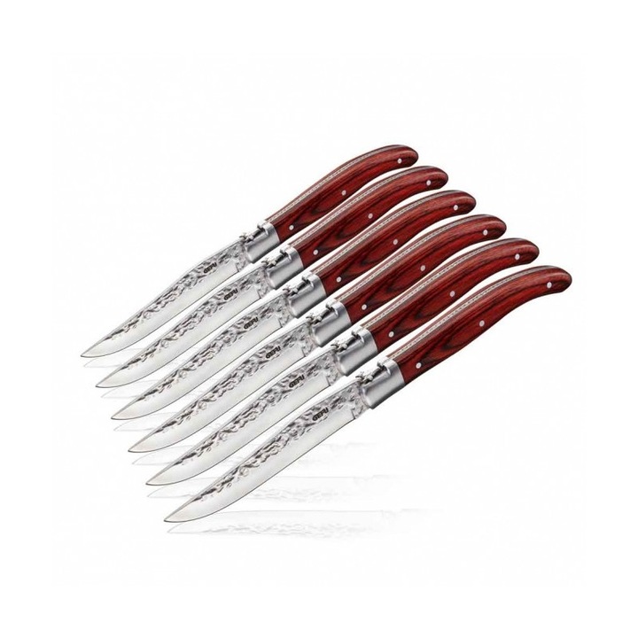 6 db steakkés készlet, Gefu, acél/fa, 22,5 cm, ezüst/barna