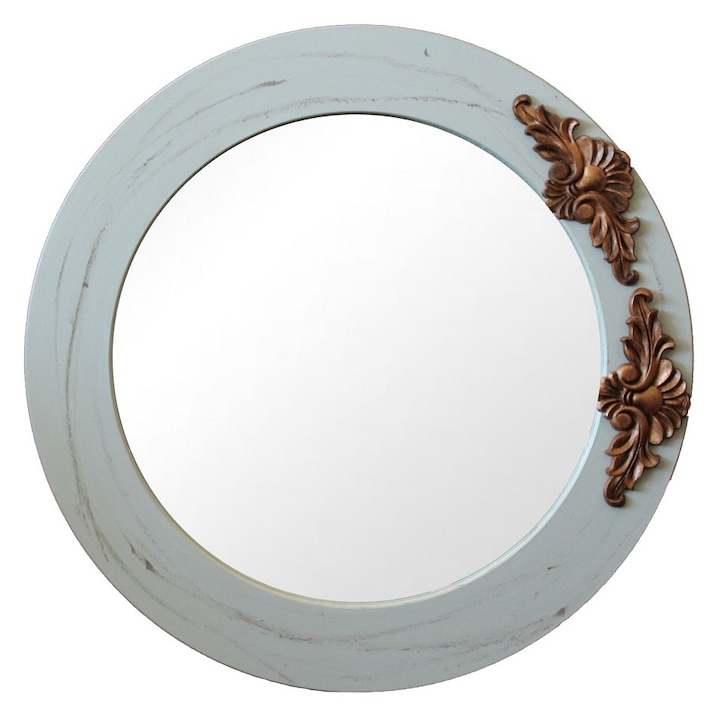 Oglinda si ornament de lemn, Multicolor, pictata manual, diametru 53 cm