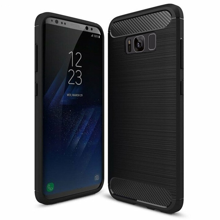 AZIAO Carbon Resistance Case за Samsung Galaxy S8 Plus, TPU по-добра защита, Fiber Design, Anti-Shock Optimization, Long Term Case, Titanium Black