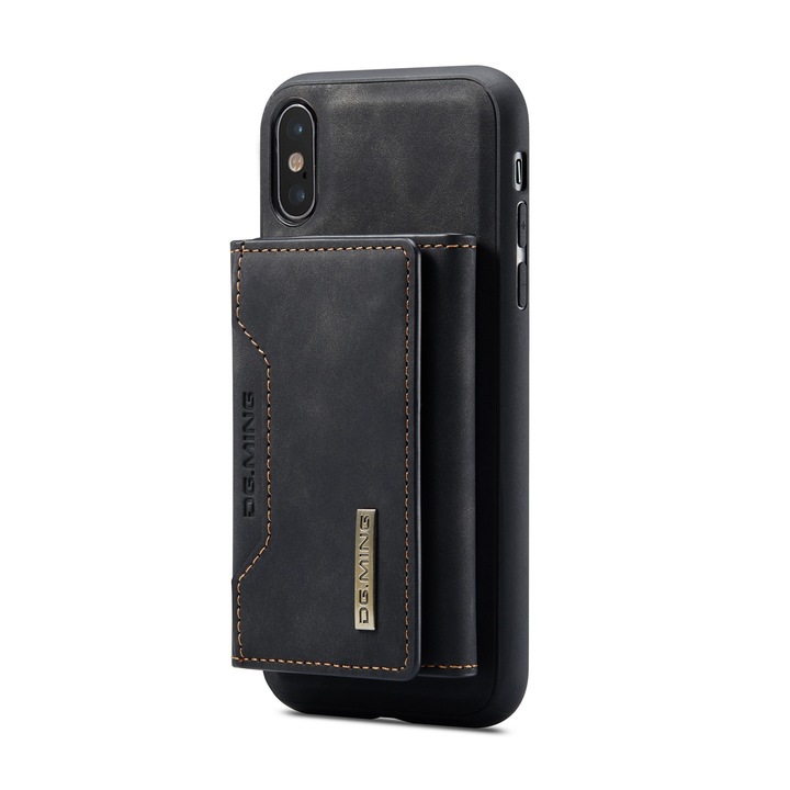 Калъф за iPhone XS, iPhone X, CaseMe, кожа с фина текстура, back cover, подвижен портфейл с джобове за банкноти и карти, функция за стойка, Черно