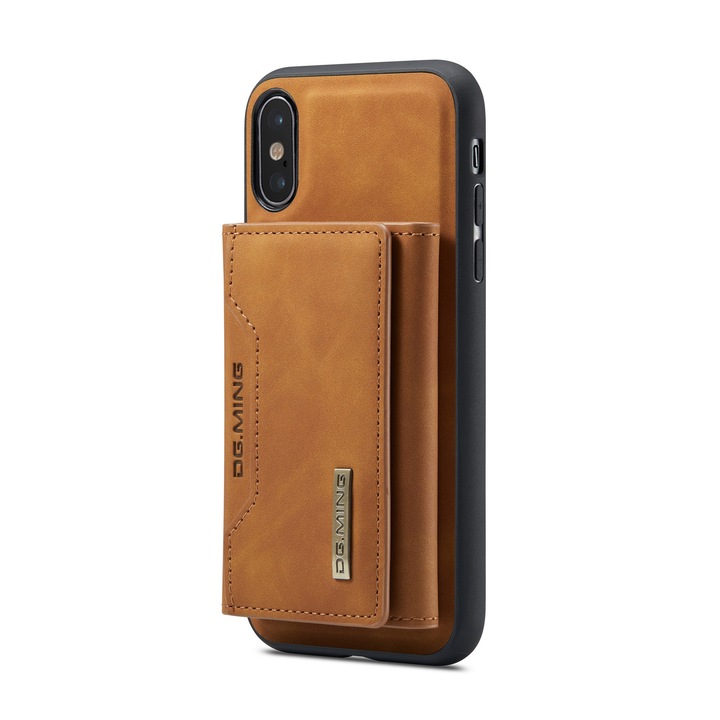 Калъф за iPhone XS, iPhone X, CaseMe, кожа с фина текстура, back cover, подвижен портфейл с джобове за банкноти и карти, функция за стойка, кафяво