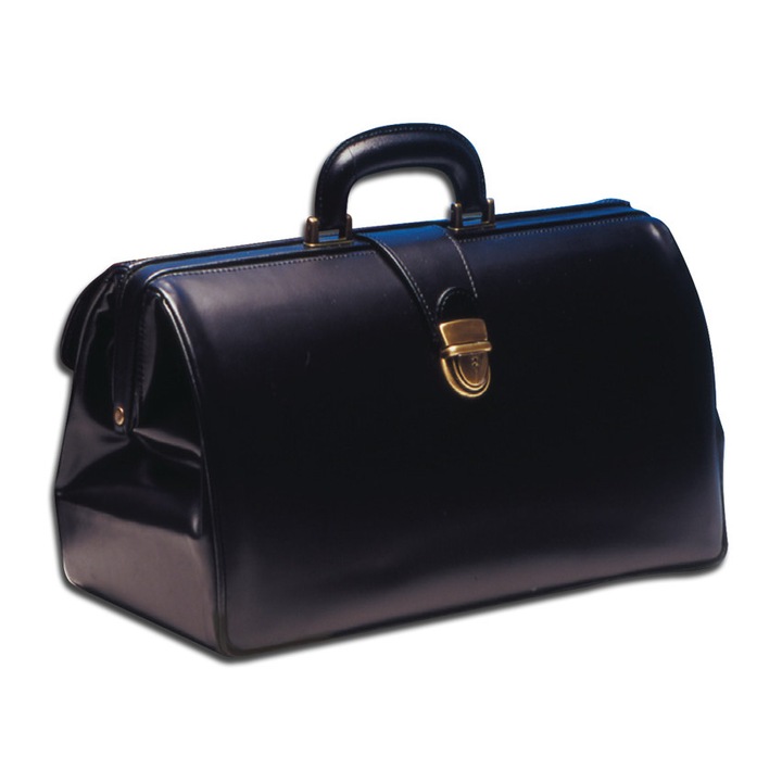 Geanta medicala din piele Super Texas, despartitor transversal interior la 8 cm din lateral, 42x20x23 cm, negru