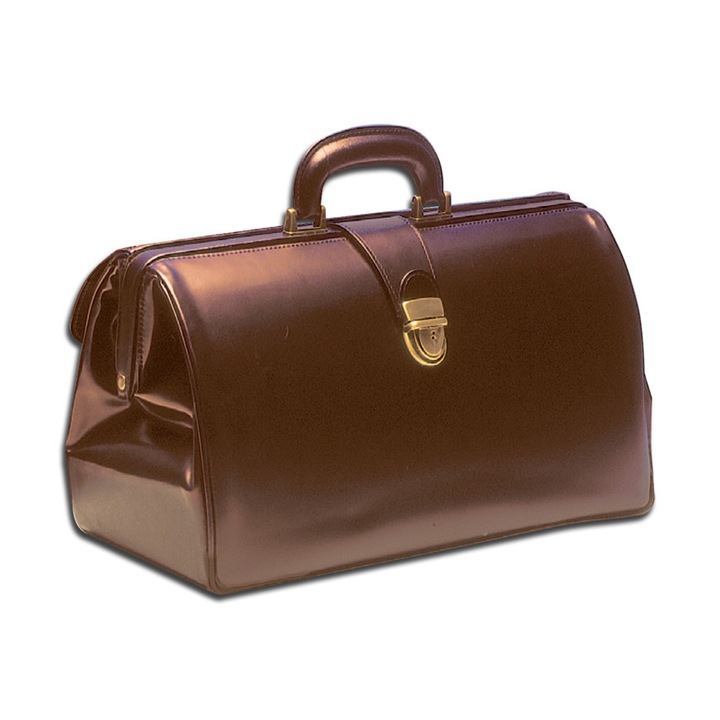 Geanta medicala din piele Super Texas, despartitor transversal interior la 8 cm din lateral, 42x20x23 cm, maro