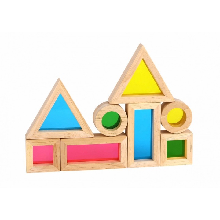 Комплект от 8 кубчета за сглобяване, Tooky Toy, дърво, 2 години+, многоцветни