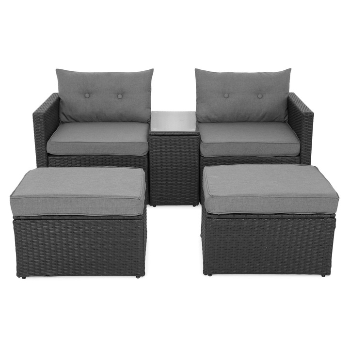 Set mobilier gradina/terasa 5 piese, Maison Mex MARTI, negru/gri